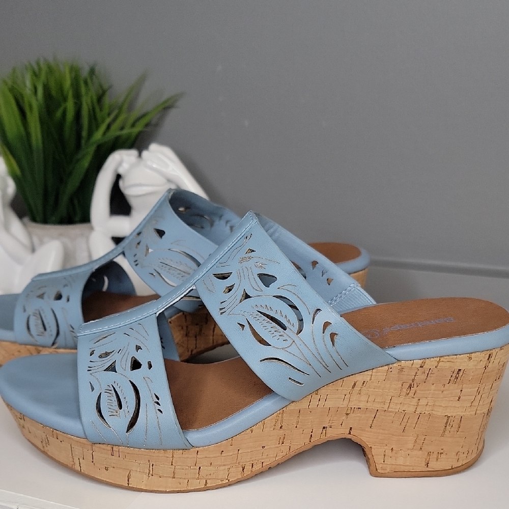 BareTraps Wedge Sandals Blue Sea Slip On Cushioned